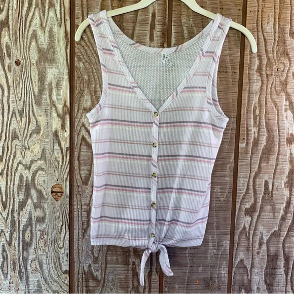Mudd Striped Button & Tie Front Tank Top 💜 - Picture 2 of 4